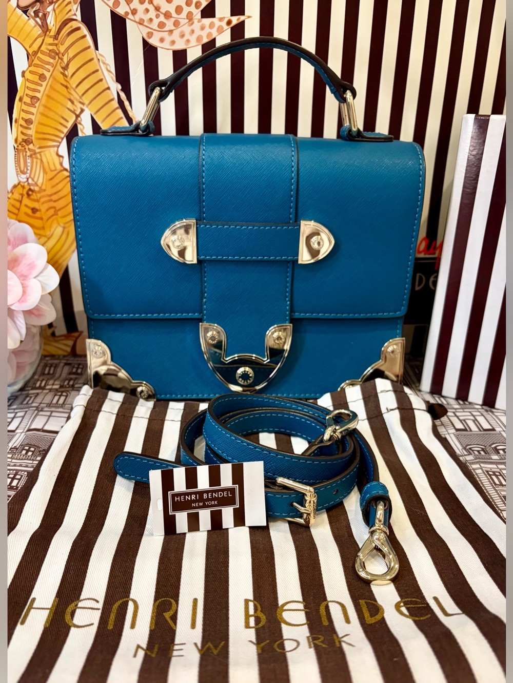 NWT HENRI BENDEL Turquoise Trunk Crossbody Bag- Full Inclusion 
Hard To Find